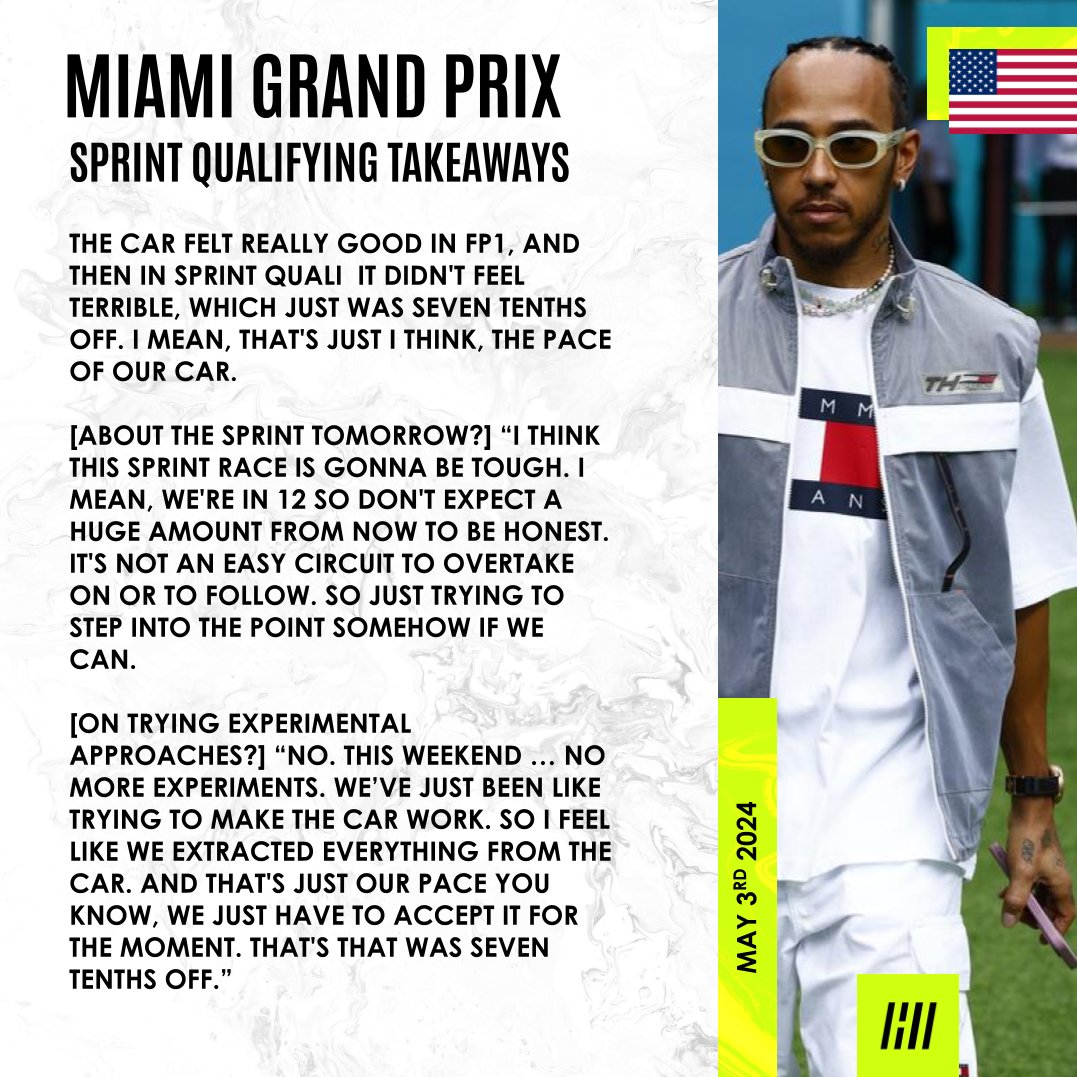 ICYM Lewis' post SQ interview... The pace of our car was seven tenths off... 😆

#MiamiGP 🇺🇸