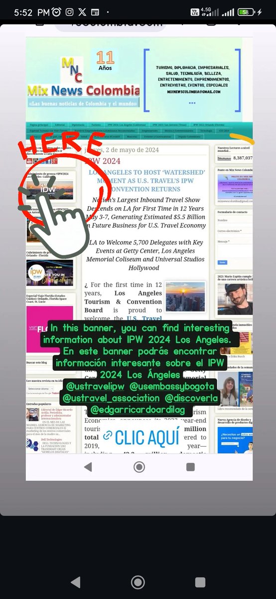 In this banner, you can find interesting information about IPW 2024 Los Angeles. 
En este banner podrás encontrar información interesante sobre el IPW 2024 Los Ángeles
@ustravelipw @USEmbassyBogota @USTravel @EdgarRicardoArd @discoverLA
mixnewscolombia.com