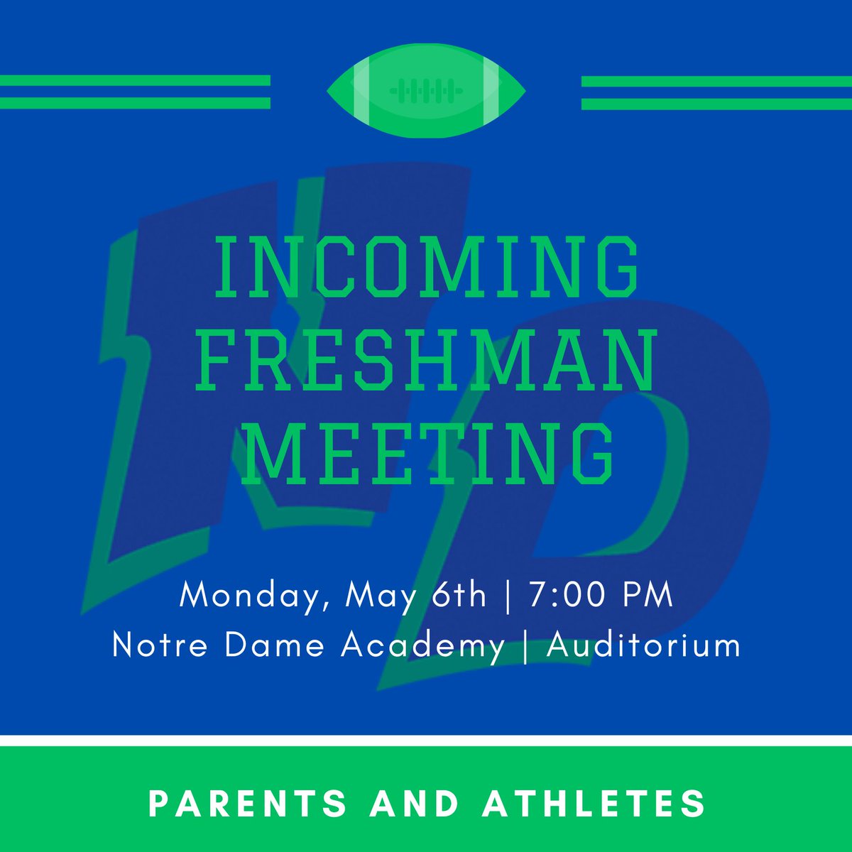 ndatritonfb's tweet photo. ATTENTION to all incoming freshman interested in playing football this fall!
A meeting will be held in the NDA Auditorium on Monday, May 6th at 7pm. Parents and athletes encouraged to attend. https://t.co/qYQabvocnD