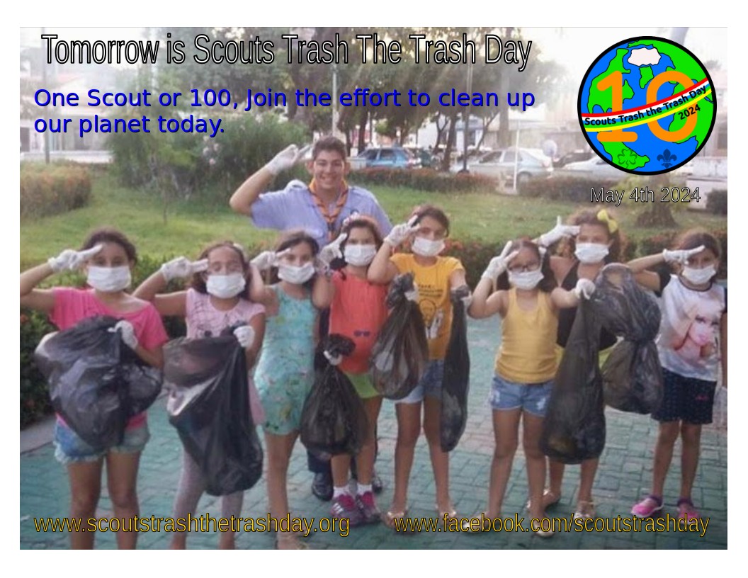 scoutstrash's tweet photo. Tomorrow is the day.  Scouts Trash The Trash Day's 10th year of getting things cleaned up.  Join us tomorrow and get things cleaned up.  If May 4th doesn't work for your unit, pick a day that does work and help us get things clean.
https://t.co/ceYElPeaKf https://t.co/RDS1CH5tYu