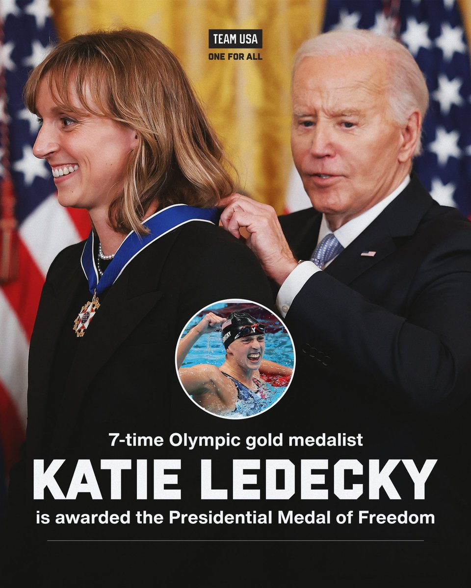 Always representing the best of Team USA 🇺🇸 The most decorated woman in swimming history @katieledecky adds the Presidential Medal of Freedom to her resume.