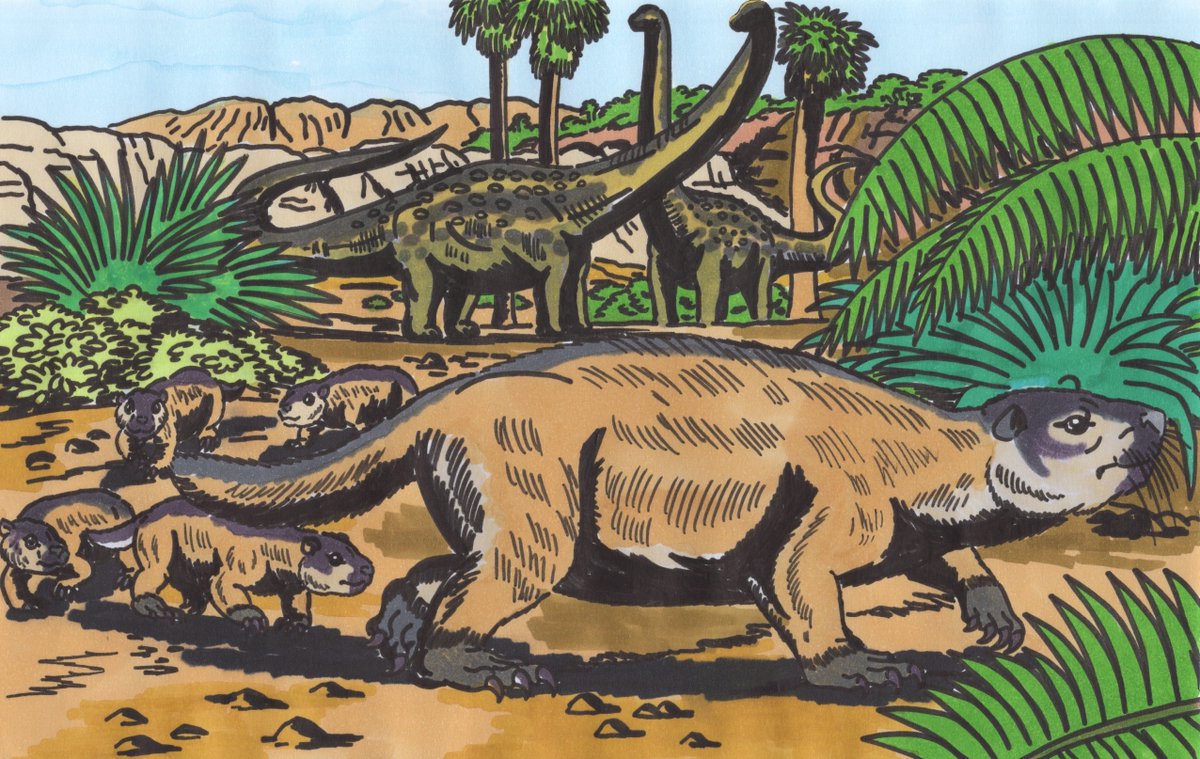 #MaystrichtianMadness 03: Adalatherium

Amid the dry season on the island of Madagascar, a mother Adalatherium guides her young towards shade from the intense sun. 

#PrehistoricPlanet