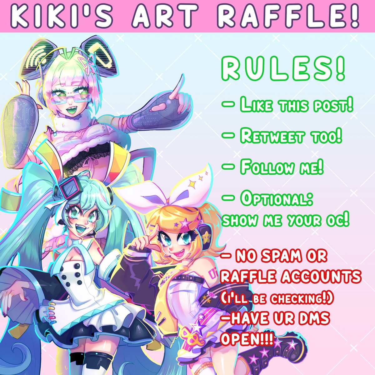 Thank you guys SO much for 2K follows!! 😭🩷 To celebrate, I'm doing an art raffle! Winner will get a full body full render illustration from me! Winner will be chosen on May 31st! Please check out the rules below: