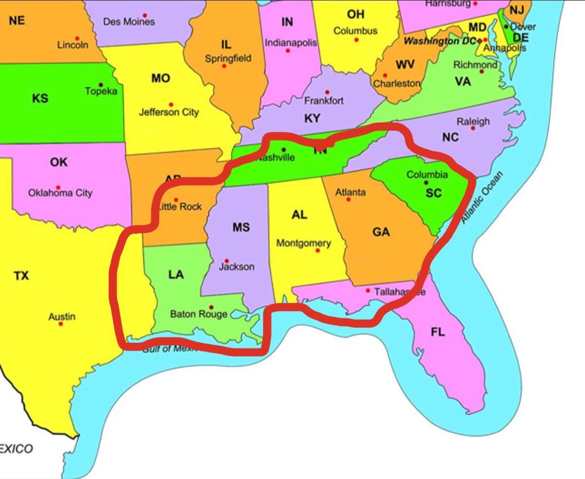 This is the “South,” in 2024. Central NC, southern VA, parts of TX, AR, and KY, might have aspects of southern culture, but that does not make them the South. Argue with the wall (and in the comments, if you so choose).