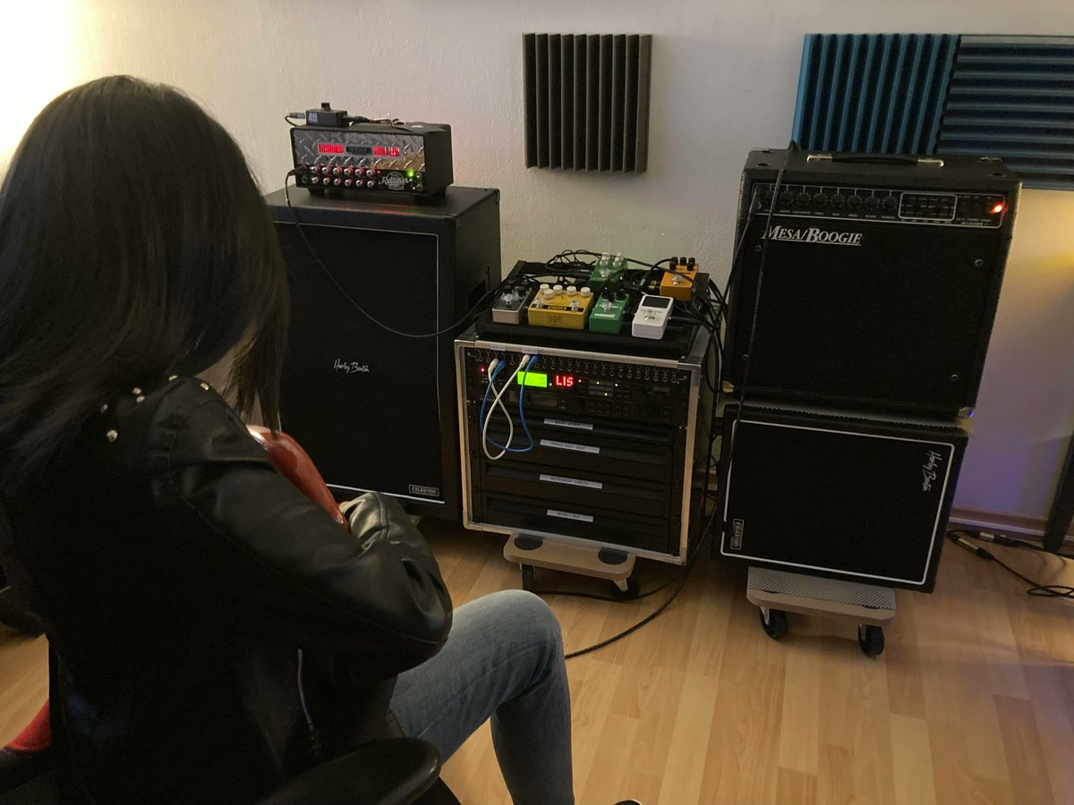Stereo amping with <a href="/MesaBoogie/">MESA/Boogie</a> amps. I put a good stereo reverb/delay in front and now I'm in heaven!
