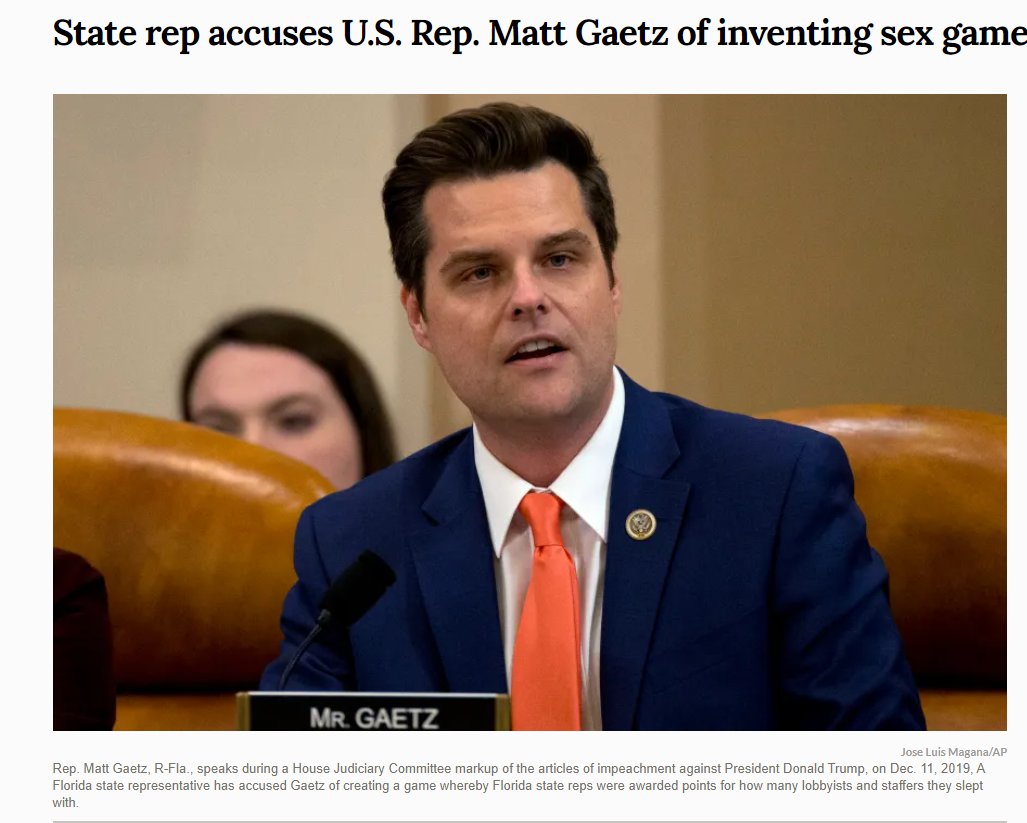 Matt Gaetz was the lone no vote on a Human Sex Trafficking Bill. Not only did he share photos of his conquests on the House floor, he had a game he played with others where they slept with women for points. The guy who accused him was a Republican.