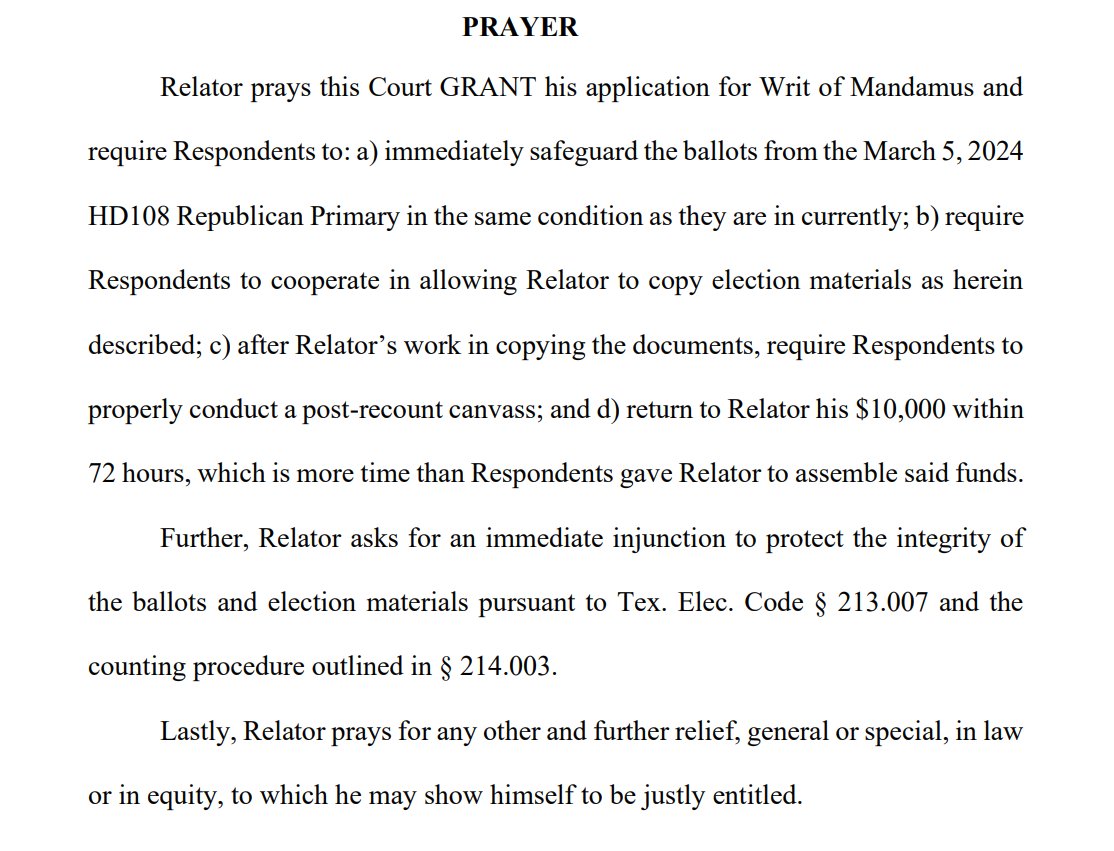 🚨HD108 RECOUNT UPDATE🚨
We've uncovered a lot so far.
But we've got lots more to do.
So we filed an application for Writ of Mandamus today.
We appreciate your prayers.
And may our Prayer be granted.
#ElectionIntegrity
#ElectionSecurity
#WeThePeopleCount
#LimitGovernmentNotPeople