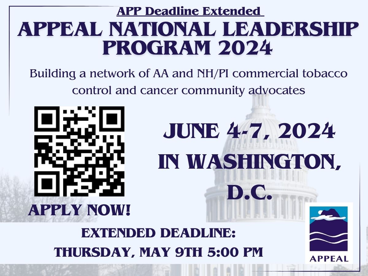 APPEAL (@appealforhealth) on Twitter photo Application Deadline Extended! Calling all AA and NHPI Advocates to join us and participate in our National leadership training opportunity! Scan the QR code or visit our linktr.ee to view the requirements and application. APPLY NOW! Application Deadline Extended! Calling all AA and NHPI Advocates to join us and participate in our National leadership training opportunity! Scan the QR code or visit our linktr.ee to view the requirements and application. APPLY NOW!