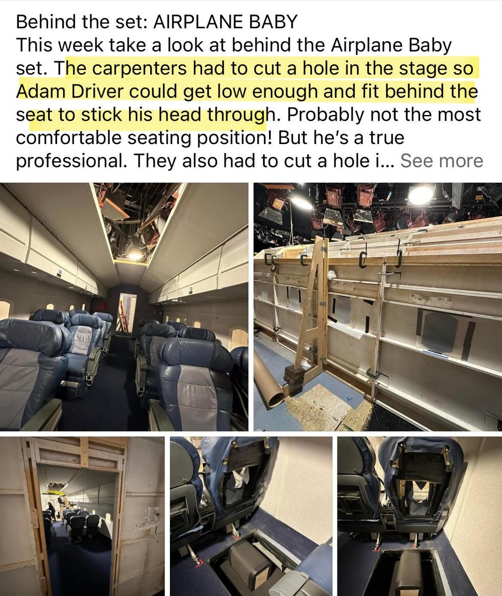 SNL had to cut a hole in the stage so Adam Driver could get low enough for the Airplane Baby sketch. 😮 
#AdamDriver 
Via LivefromNewYork Reddit