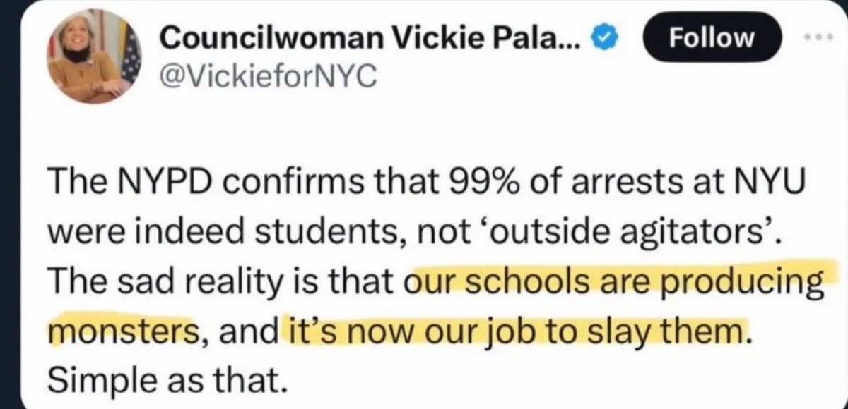 This is a sitting New York City council member calling for students to be killed for their first amendment. Another Republican council member brought a gun to a student protest. They are ACTUALLY dangerous.