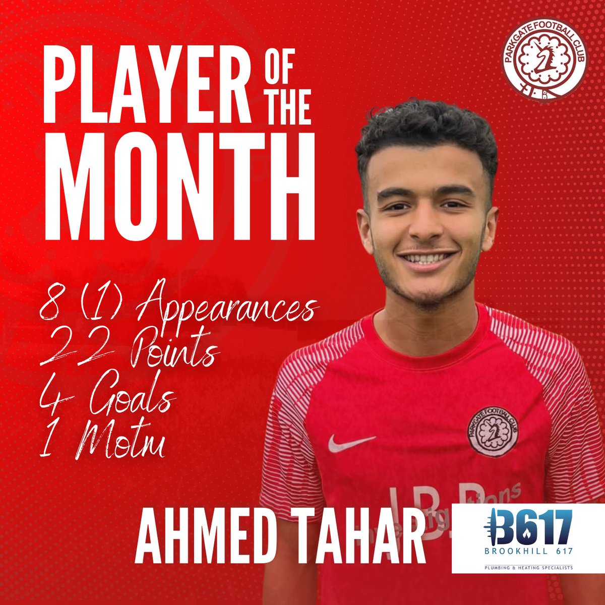 🏆 As voted by you, April’s JBM Recycling Player of the Month is Ahmed Tahar. Work rate, goals & assists in a long month of football. Kindly sponsored by Brookhill 617 Plumbing & Heating! 🤝 #steelmen