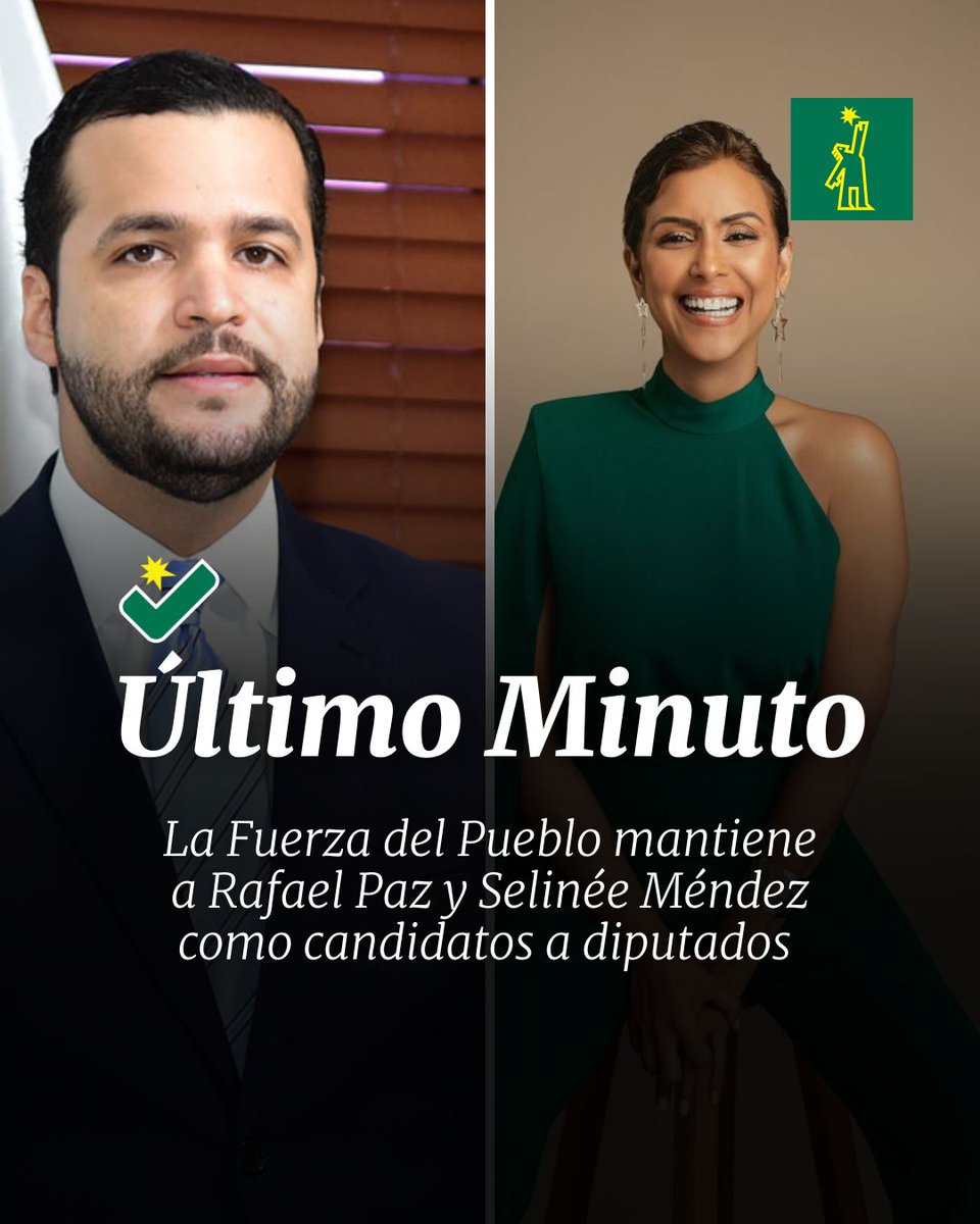 🔴 |#Ú𝐥𝐭𝐢𝐦𝐨𝐌𝐢𝐧𝐮𝐭𝐨𝐃𝐋| La Fuerza del Pueblo mantiene a Rafael Paz y Selinée Méndez como candidatos a diputados

#DiarioLibre #FuerzaDelPueblo #RafaelPaz #SelinéeMéndez