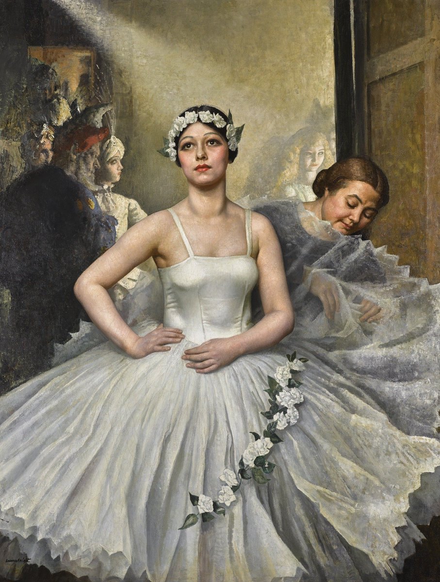 Laura Knight (British painter) 1877 - 1970 Motley, Preparing for Her Entrance, 1937 oil on canvas 157 x 122 cm. (62 x 48 in.)