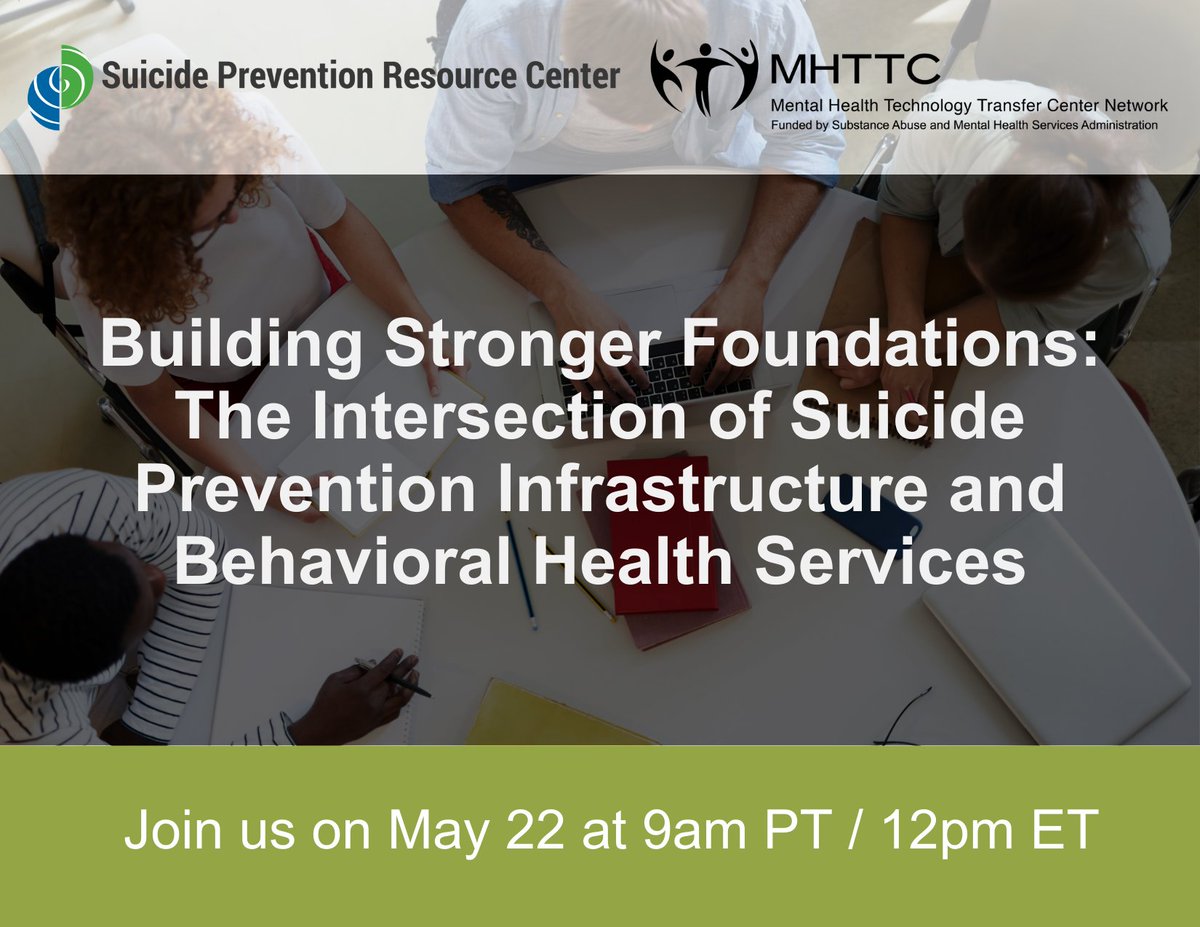 Join us and @SPRCtweets for a crucial learning session on building effective #suicideprevention infrastructure! Gain insights and tools while learning from real-world examples on how to make a difference. Register today! mhttcnetwork.org/event/building…