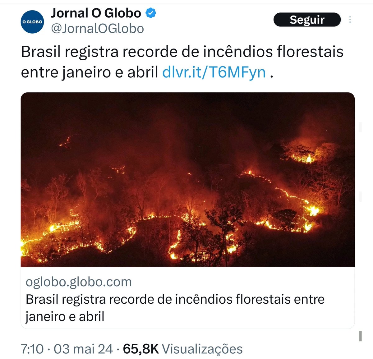 Eu fui no perfil da @wwfbrasil, @WWF, @GreenpeaceBR, @Greenpeace e nao tem nada sobre queimadas na Amazônia. Deve ser  Fake News pois a pouco tempo eles gritavam e esperneavam com qualquer fogo na Amazônia. Ou não se importam mais?