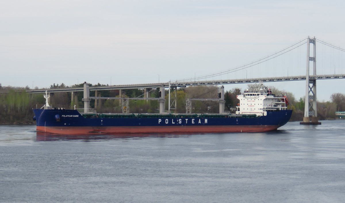 Built in 2024, new ship POLSTEAM DABIE 🇱🇷 this eve at the Seaway International Bridge on its first trip up the St. Lawrence River bound for Picton, Ontario #Polsteam