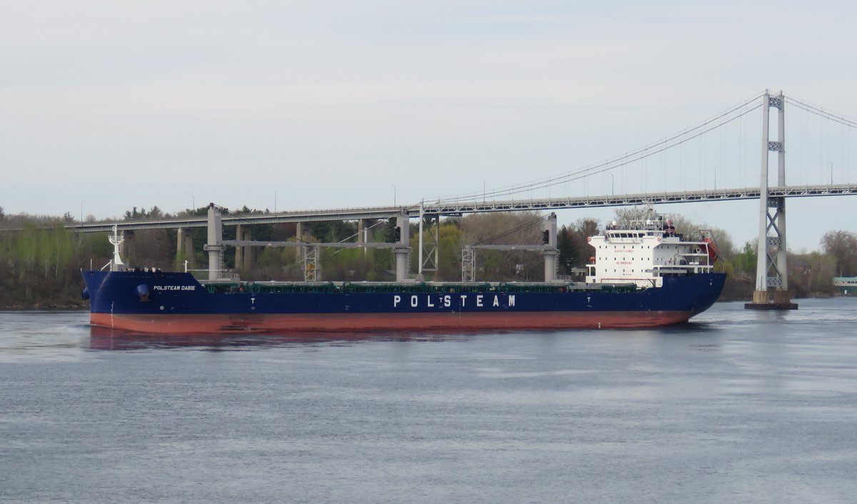 SeawayNNY's tweet photo. Built in 2024, new ship POLSTEAM DABIE 🇱🇷 this eve at the Seaway International Bridge on its first trip up the St. Lawrence River bound for Picton, Ontario #Polsteam https://t.co/3e3nVXA4X5