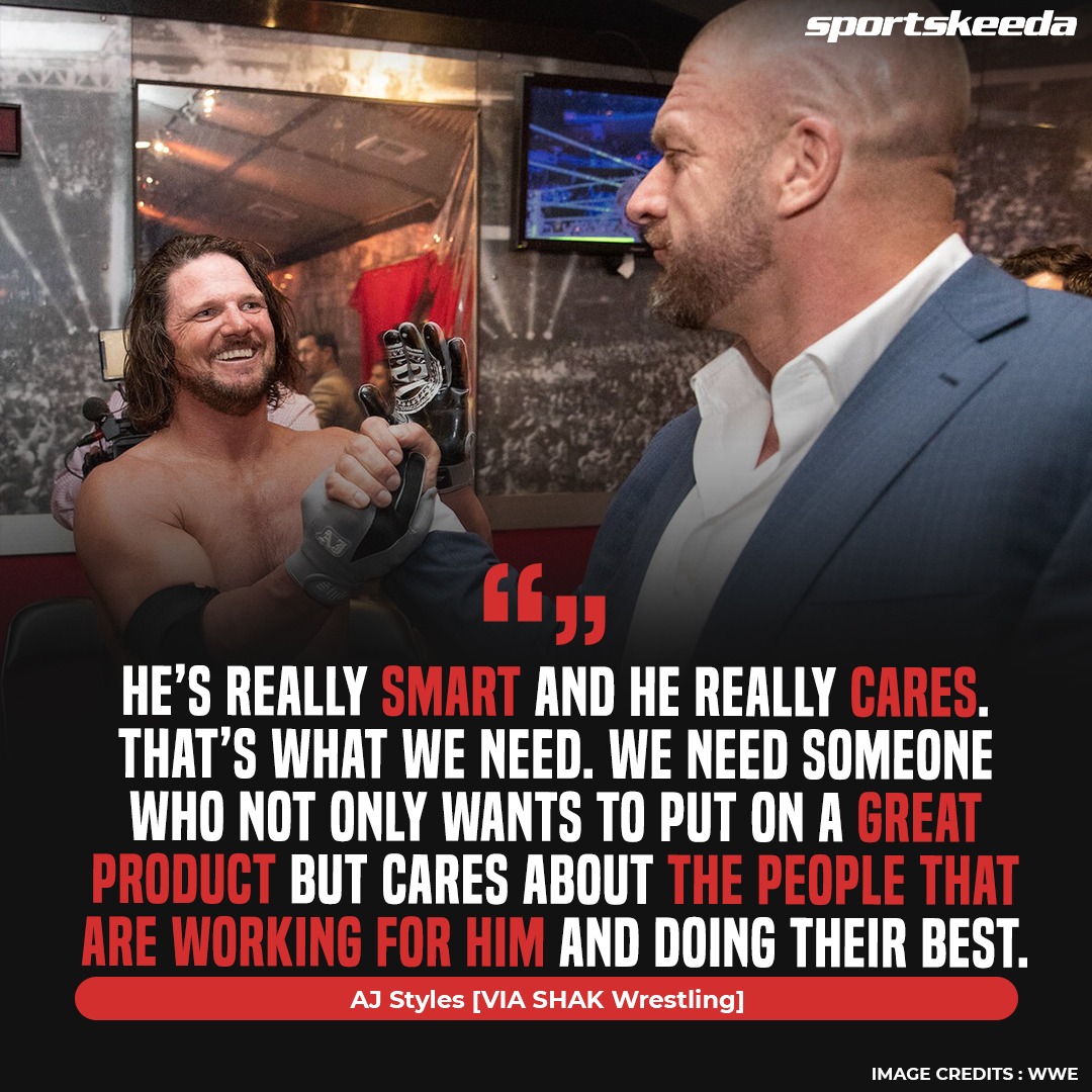#AJStyles talks about #TripleH caring about everyone involved in putting up a great product. 

#WWE