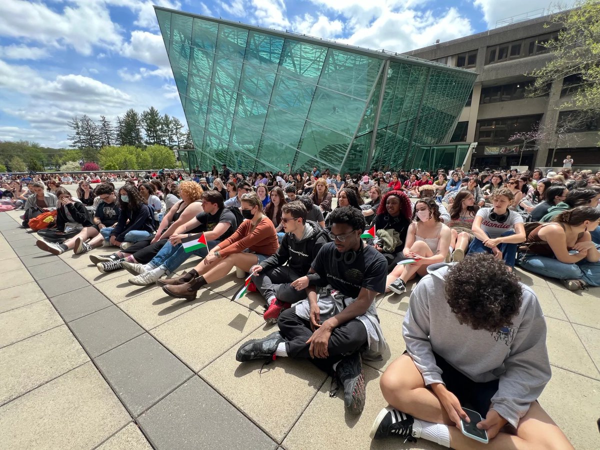 Following last night's arrests and the dismantling of the encampment at SUNY New Paltz, students staged a walkout earlier today. Photo: Tania Barricklo at the Daily Freeman