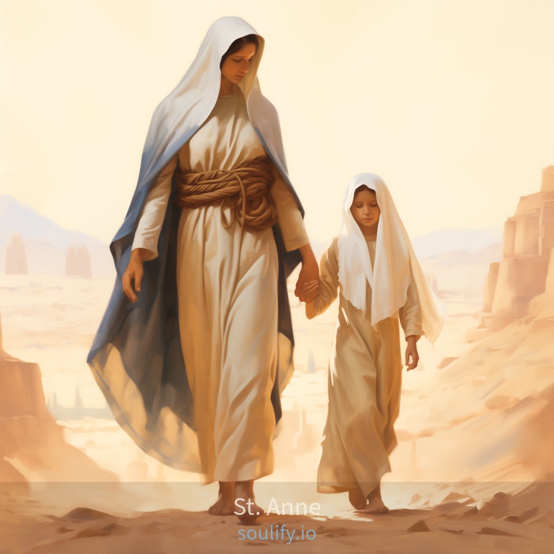 SoulifyAi's tweet photo. St. Anne, honored as the mother of the Blessed Virgin Mary, is celebrated for her steadfast faith and profound devotion to God. As a beacon of grace and inspiration, she extends guidance and intercession to all who seek solace and blessing in their lives. #stanne #stannes #stanna https://t.co/EKKutgym4c