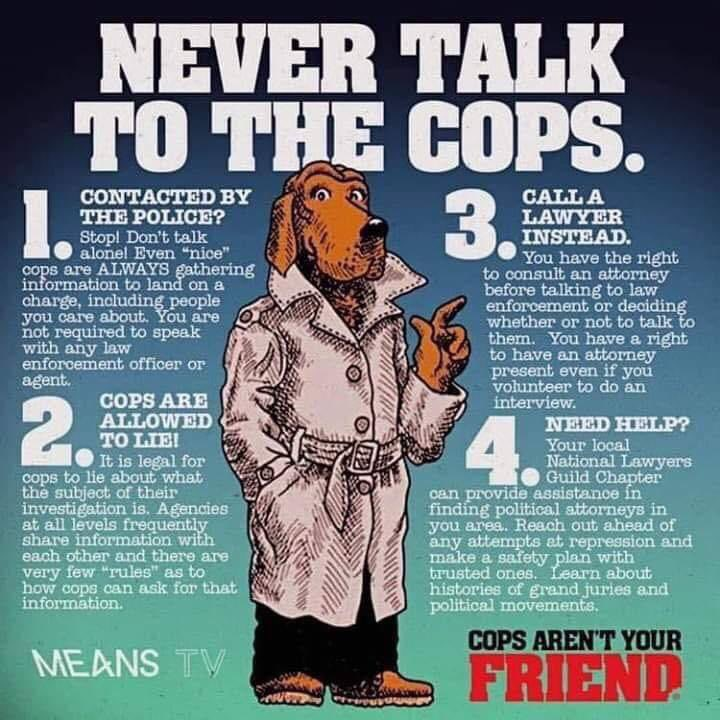 It's shut the fuck up Friday! You 1000% should NEVER talk to cops and you should really not talk to media before talking to a lawyer. When we say 'talk to a lawyer before talking to anyone,' that applies to everyone, even us!