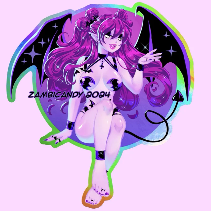 Next up is Nibbles  lmao I completely forgot I was gunna have a bat on her hand  Holo sticker coming soon~ 