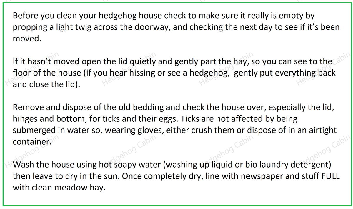 HedgehogCabin's tweet photo. @CarolaNutrition Please never pack a house away! Hedgehogs live in them all year round, have babies in them, stay safe and warm in them. 
If you know for sure it's unoccupied (always do the stick test) then give it a good clean, make sure it's perfectly dry, and then put it straight back.🥰 https://t.co/zw7YuzLnhq