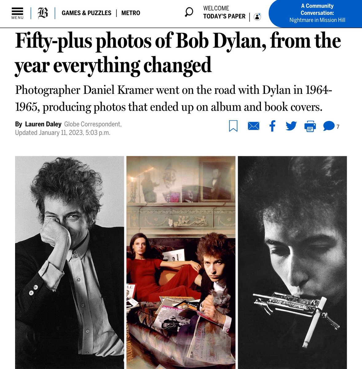 RIP to great Daniel Kramer. When I interviewed him last year, I asked him about the magic he had with #BobDylan. 
“I think Bob lent himself to my ideas,” he told me. “Give Bob a stage to work on; give me a palette to draw from.” ✨

bostonglobe.com/2023/01/11/art…