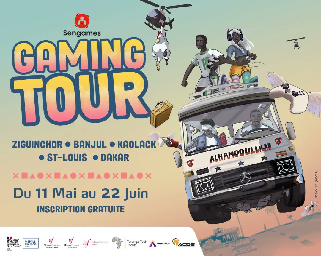 Embarquez à bord du Gaming Tour ! 🤩

Le Gaming Tour est une tournée esport dans 4 villes majeures du Sénégal et en Gambie ! 

EA FC 24, Efootball PS5 sont les tournois majeurs et PUBG Mobile, COD Mobile et Efootball Mobile sont en side 👇🏾