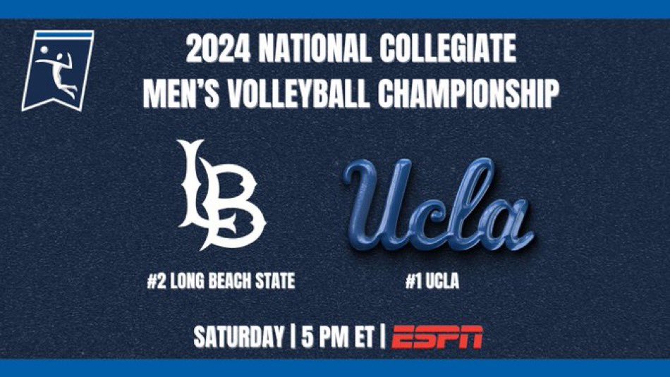 Saturday, the 2024 #NCAAMVB National Champion will be crowned on ESPN 🏐 5p ET | No. 1 @UCLAMVB takes on No. 2 @LBSUMVB 📸: @ESPNPR