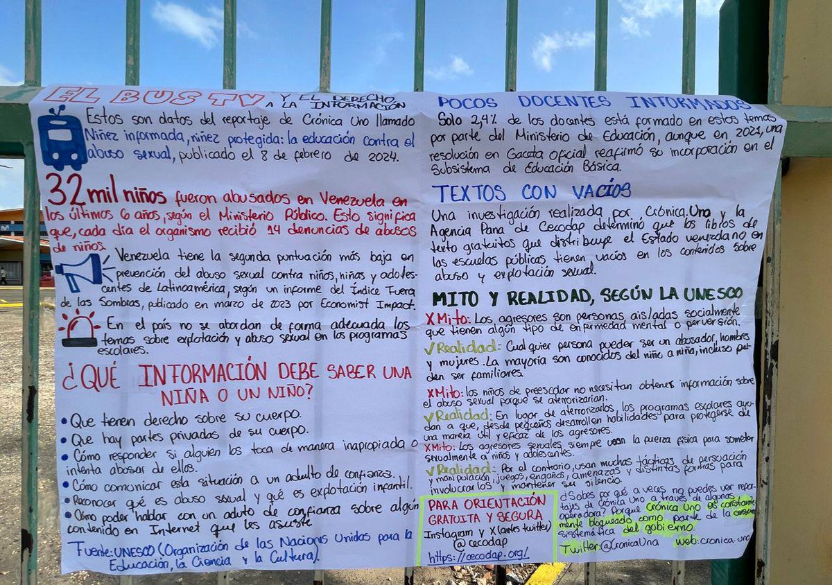 elbusTV's tweet photo. 32 mil niños sufrieron abuso sexual en Venezuela en los últimos seis años, según el Ministerio Público.

Esto significa que el organismo recibió 14 denuncias diarias de abusos de niños.

Este dato de @CronicaUno lo llevamos a la calle y así lo recibió nuestra audiencia. Abre 🧵
