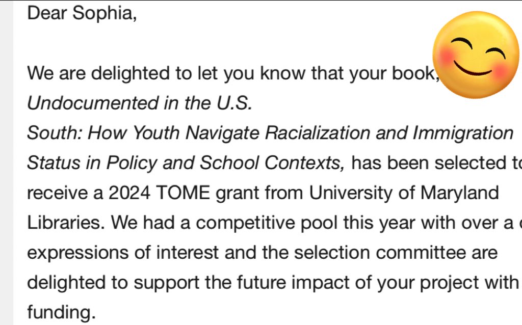 SoRoPhD's tweet photo. Iβm so grateful for @UMDLibraries for supporting my forthcoming book with a grant award. This will support access to the book for educators and practitioners, canβt wait for this to be out soon! ππͺπ½ππ»π @ImmigrantEdNext #immigranted #books #openaccess https://t.co/nou2P1Vd4U
