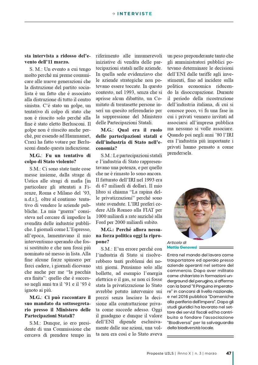 ProposteUils's tweet photo. L'ex #Presidente della #Regione #Lazio ed ex Sottosegretario alle #Partecipazionistatali Sebastiano #Montali ci ha concesso un'#intervista a margine della presentazione del suo libro "La rapina delle #privatizzazioni".
#Craxi #Partecipazioni #Statali https://t.co/cgqafUAMZ6