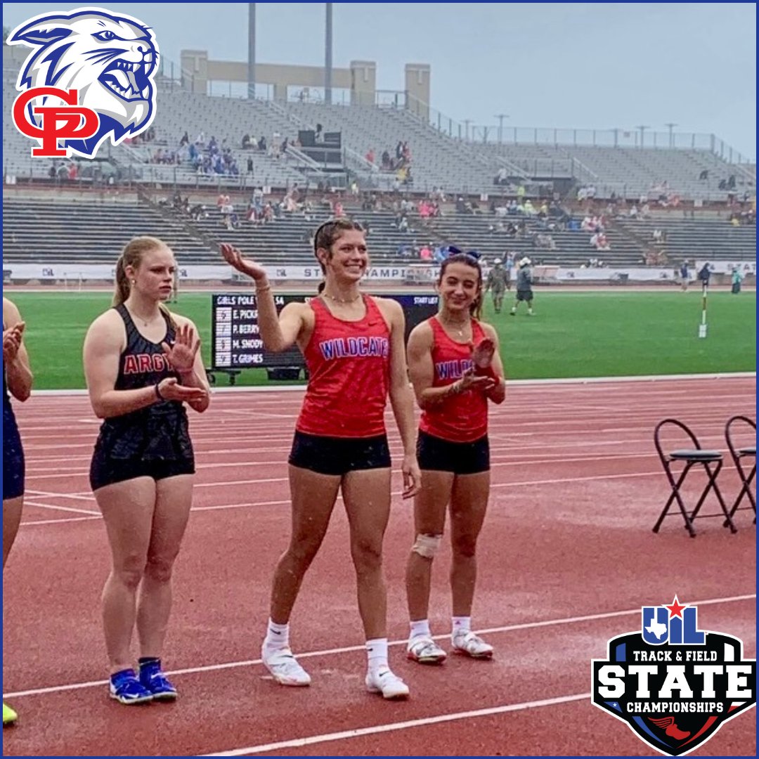 It’s ✌️for the girls‼️ Congratulations to sophomore vaulter Tristen Grimes on her 🥈 place finish, and senior Madi Snody on her 6th place finish, at the UIL Track & Field State Championships. 👏👏👏 #goCatsgo ❤️🤍💙