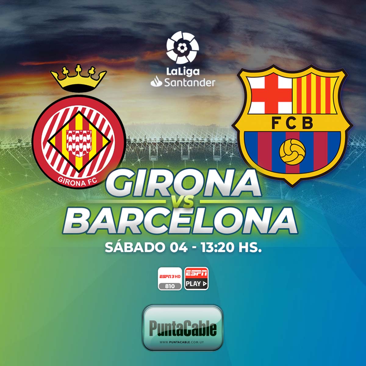 ⚽️Hoy sábado, a las 13:20 hs. Por la LIGA SANTANDER, en vivo:
GIRONA VS. BARCELONA
Lo disfrutamos por #PuntaCable a través de #ESPNHD y #ESPNplay