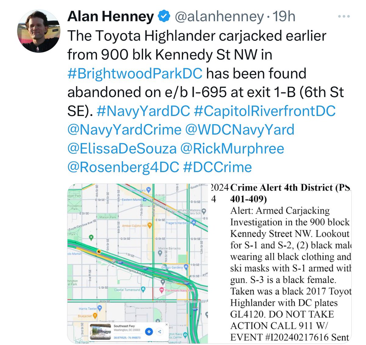 DC Car Jacking Advisory ⚠️ Do not drive your personal vehicle into DC for dinner or shopping or you may just lose not only your car but your life. #dccrime #washingtondc @saveward1 @recallallen