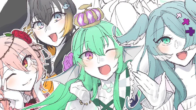 昨日の色塗り進捗なんだけど個人的にガールズが可愛く描けて高まる 今日も帰ったら続きぐりぐり描いてくぞ〜