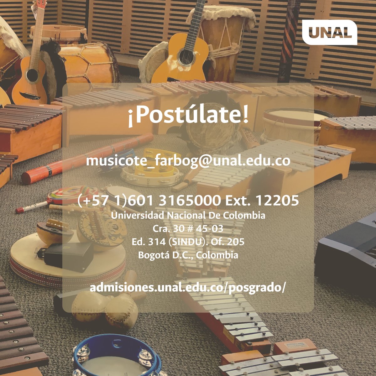 #AdmisionesUNAL Nuestra Maestría en Musicoterapia tiene abierto su proceso de admisiones para iniciar clases en el periodo 2024-2 Lee la info. ingresando a bit.ly/4b1WZrd y/o escribe a: musicote_farbog@unal.edu.co ¡No dejes pasar esta oportunidad! #AspirantesUNAL