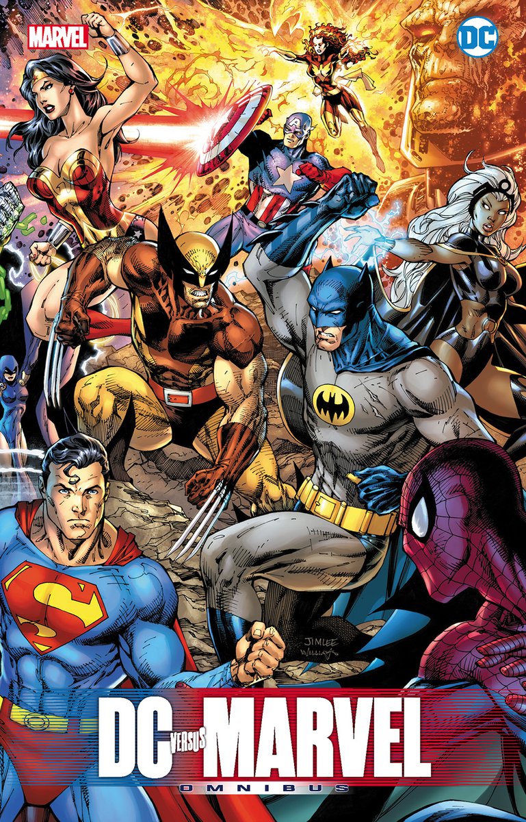Here is the finalized Jim Lee cover to DC Versus Marvel Omnibus. Available Sep 24, 2024, for $150