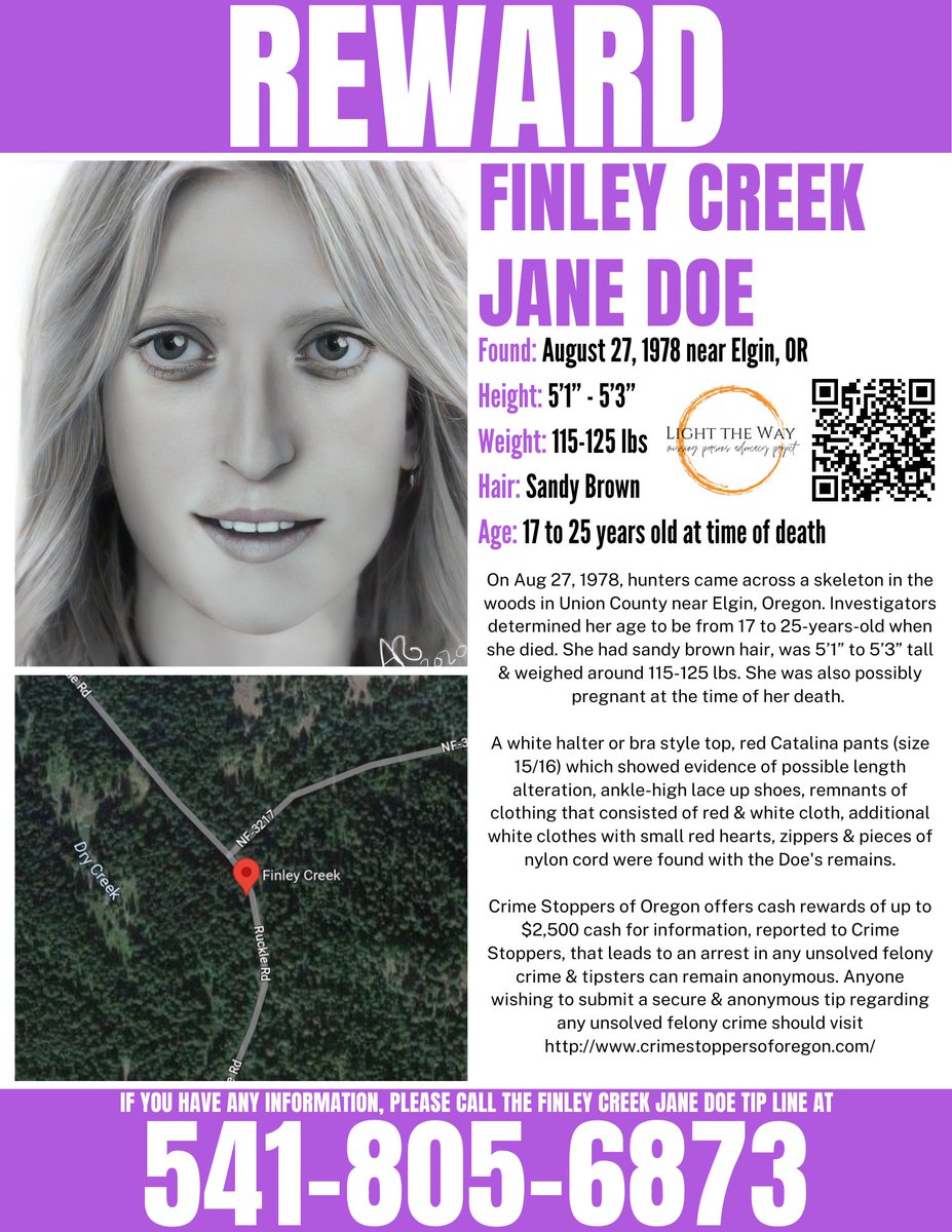 On Aug 27, 1978, a pair of hunters came across a skeleton in the woods near Elgin, OR. She's no longer #missing, but someone is still missing her. Do you recognize her? #TipTuesday #Oregon #FinleyCreekJaneDoe