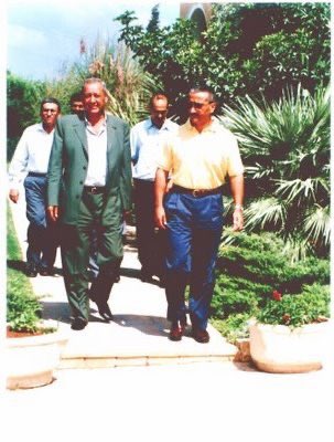 Elie Hobeika with Nabih Berri after being ousted by Samir Geagea as Head of the Lebanese Forces, 1986.