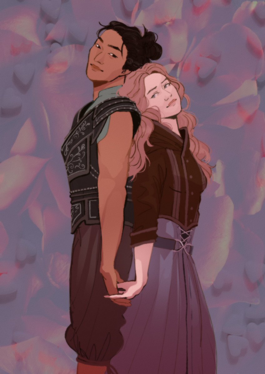 so I hear you want f/f romantasy with a butch MC 👀 Arché is a lesbian werewolf, a shield fighter, and has crushing insecurity about her future responsibilities. Lenora is a demi vampire, shadow mage, and reluctant (maybe cursed?) Chosen One. incredible art by @nikespera 💕