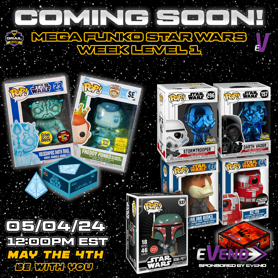 #GrailGamers! #StarWarFans! Star Wars Week continues with @evendhq! #Maythe4th be with you! Launching tomorrow 05/04/24 - 12:00PM EST! Mega Funko Star Wars Week Level 1 #MysteryBox Game! 💜✨
⁠
Our friends over at @evendhq have brought the force with this newest #funko game! Win…