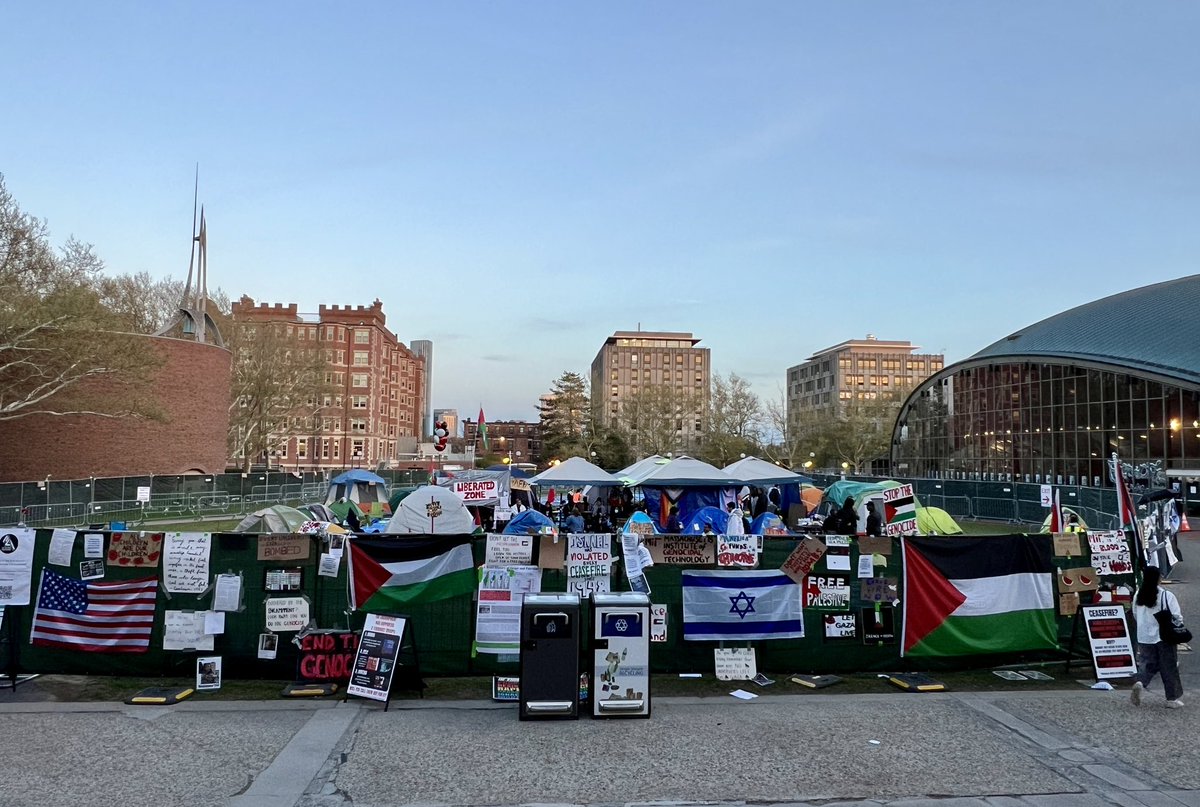 MikeConnollyMA's tweet photo. Today was a “resounding victory” for the Students Against Genocide Encampment at MIT. Some Zionists and pro-Israeli counter-protestors showed up and demanded a violent police crackdown — but as the sun sets on Kresge Lawn, the camp is still standing and peace has prevailed. https://t.co/Zn3FHVDsoR