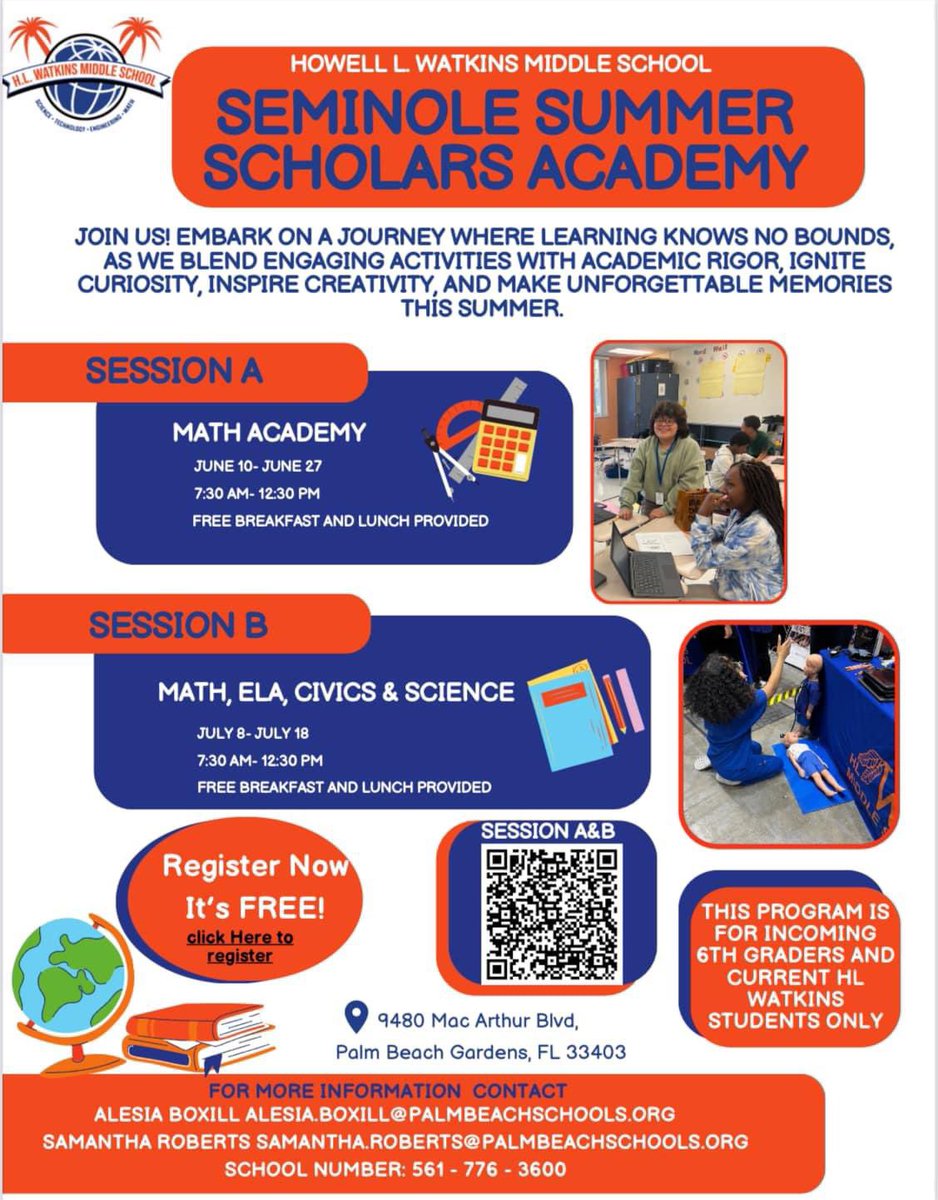 It’s that time of the year!! To all Incoming 6th grade and current 6th and 7th grade students please find the invitation below for our Seminole Summer Scholars Academy. docs.google.com/forms/d/e/1FAI…