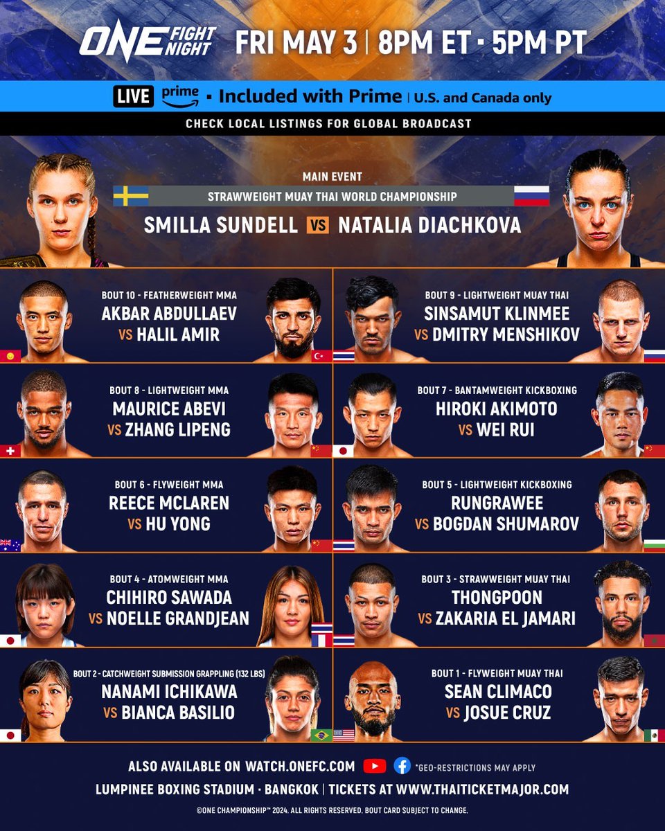 LIVE from Thailand with ONE Fight Night 22! Watch for FREE: youtube.com/watch?v=6zWucW…