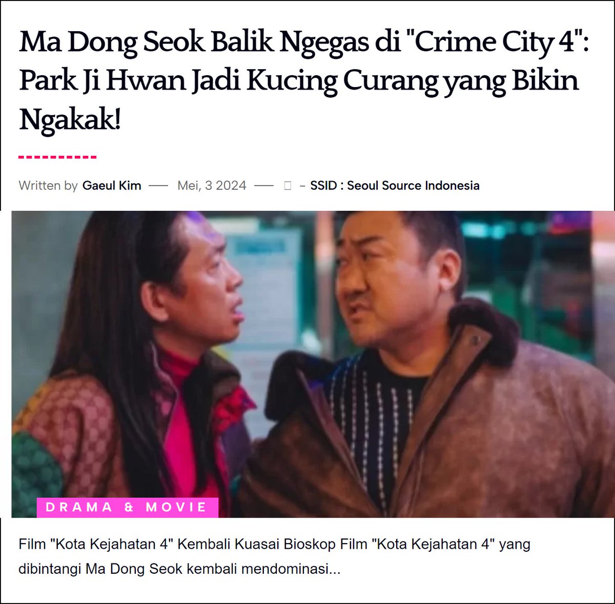 #CrimeCity4
#MaDongSeok
#ParkJiHwan
#DaechanLife
Baca: seoulsourceid.rf.gd/ma-dong-seok-b…
✨gaeul.rdz