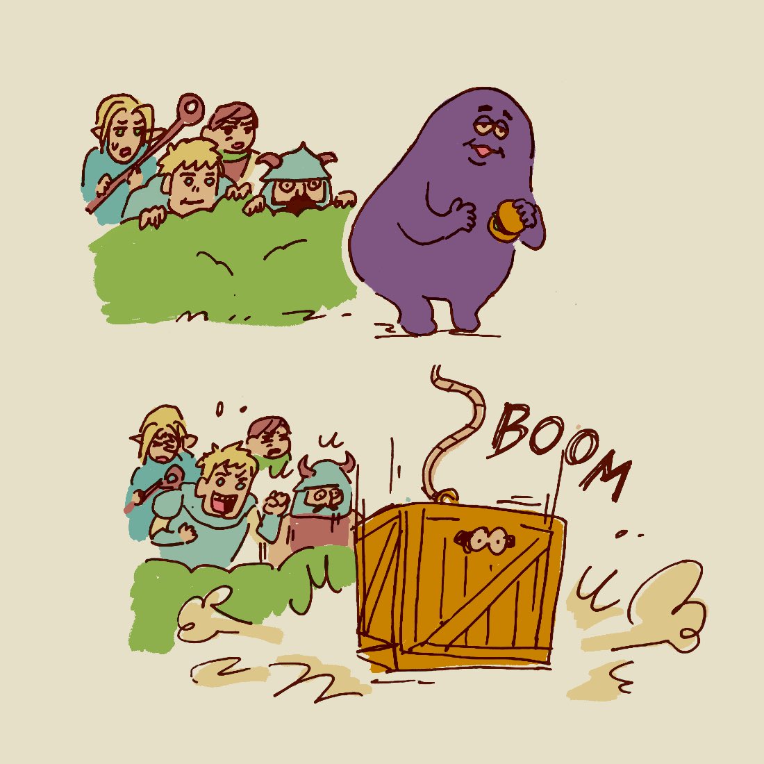 tomatatoro's tweet photo. The gang gets a Grimace https://t.co/EhyydD9cNp