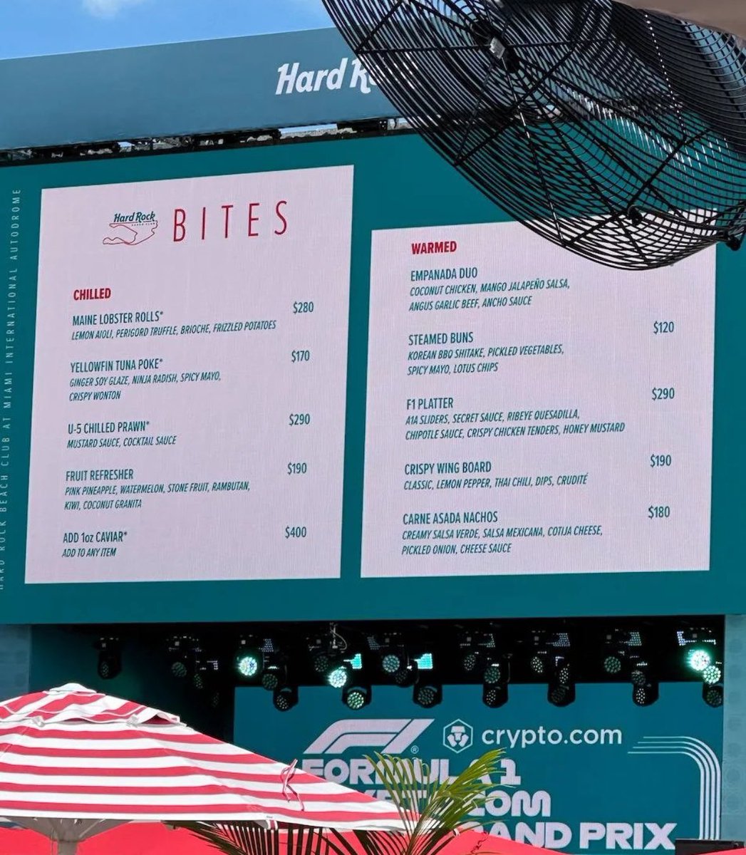 Great food prices at the Miami Grand Prix.