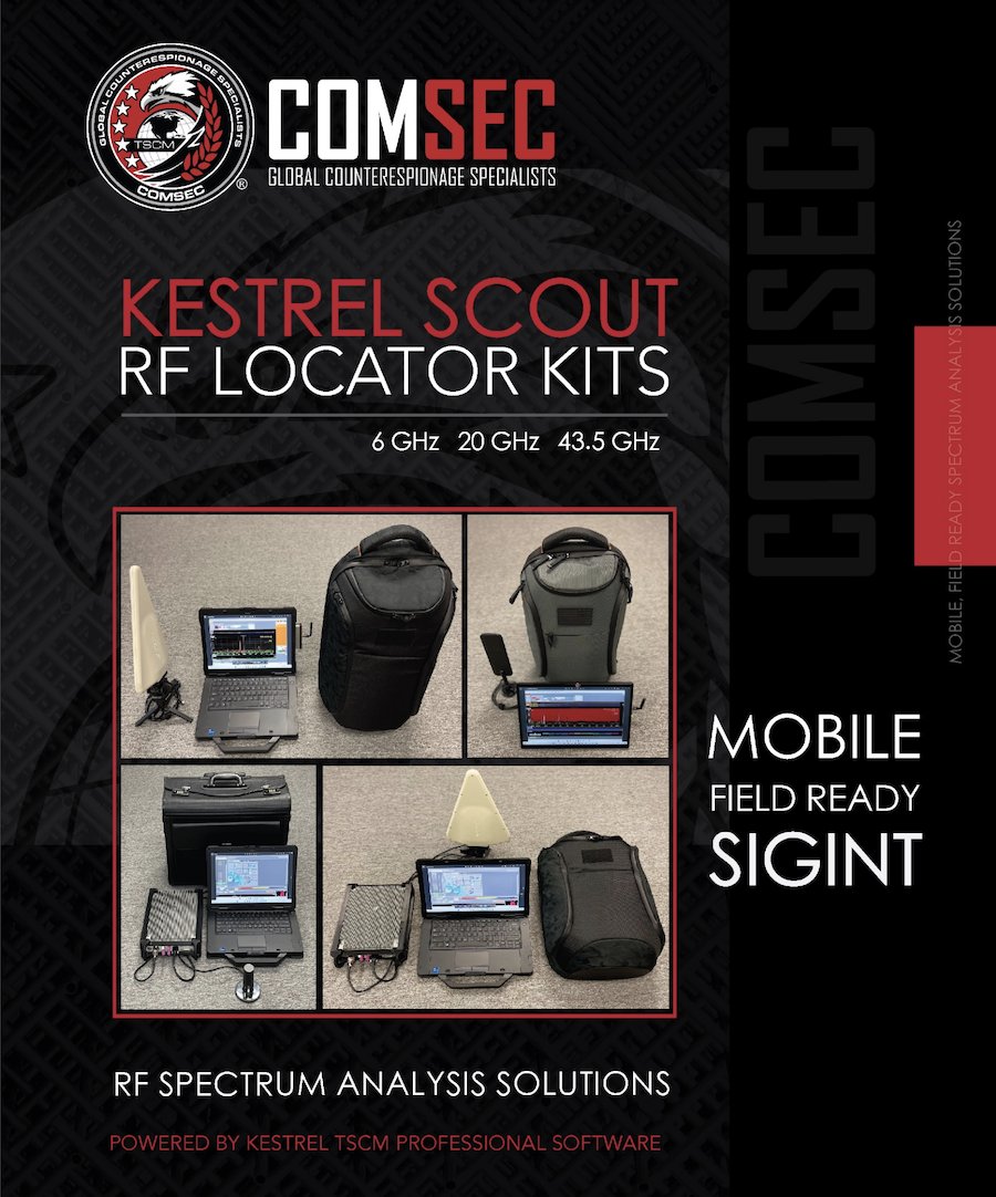 SOLUTION ALERT! Need A Mobile, Field Ready RF Signal Intelligence Solution? ComSec LLC's Kestrel SCOUT RF Locator Kits Feature the Award Winning KESTREL TSCM PRO Software. Learn More: dld.bz/jCamV #TSCM #SIGINT #RTSA #TEMPEST #RF #SDR #GEOLOCATION #INFOSEC